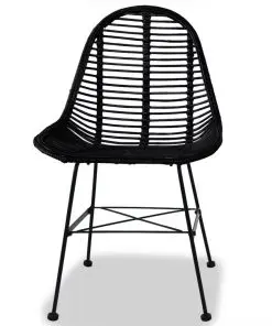 vidaXL Dining Chairs 2 pcs Black Natural Rattan