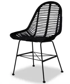 vidaXL Dining Chairs 2 pcs Black Natural Rattan