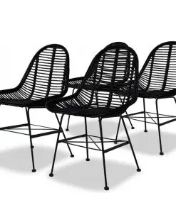 vidaXL Dining Chairs 4 pcs Black Natural Rattan