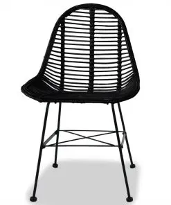 vidaXL Dining Chairs 4 pcs Black Natural Rattan