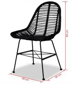 vidaXL Dining Chairs 4 pcs Black Natural Rattan