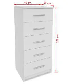 vidaXL Tall Chest of Drawers Chipboard 41x35x108 cm White