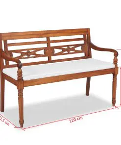 vidaXL Batavia Bench with Cushions 120 cm Teak