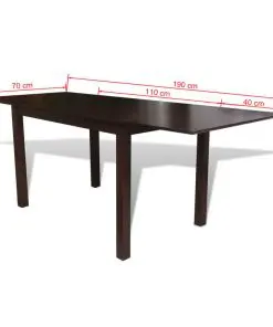 vidaXL Extending Dining Table Rubberwood Brown 190 cm