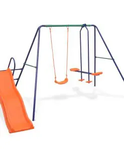 vidaXL Swing Set with Slide and 3 Seats Orange