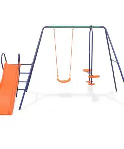 vidaXL Swing Set with Slide and 3 Seats Orange