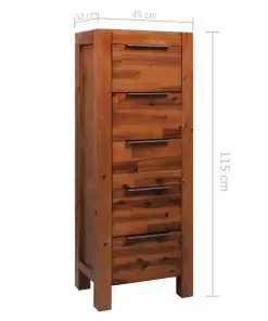 vidaXL Chest of Drawers Solid Acacia Wood 45x32x115 cm