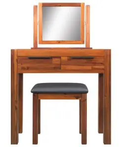 vidaXL Dressing Table with Stool and Mirror Solid Acacia Wood