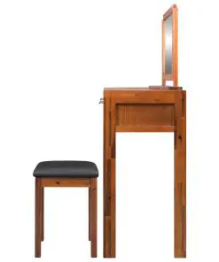 vidaXL Dressing Table with Stool and Mirror Solid Acacia Wood