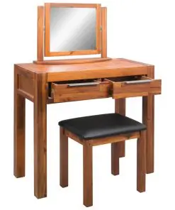 vidaXL Dressing Table with Stool and Mirror Solid Acacia Wood