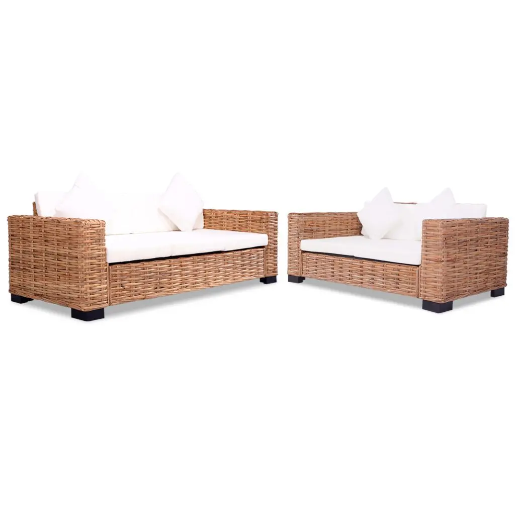 vidaXL 2 Piece Sofa Set Natural Rattan