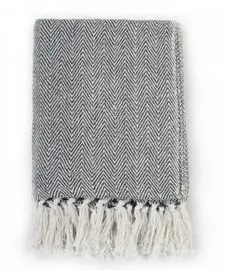 vidaXL Throw Cotton Herringbone 125×150 cm Navy Blue