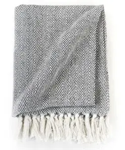 vidaXL Throw Cotton Herringbone 125×150 cm Navy Blue