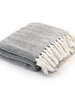 vidaXL Throw Cotton Herringbone 220×250 cm Navy Blue