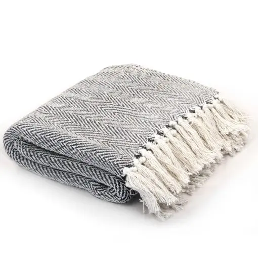 vidaXL Throw Cotton Herringbone 220×250 cm Navy Blue
