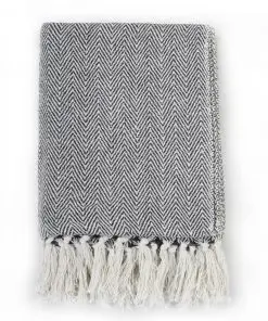 vidaXL Throw Cotton Herringbone 220×250 cm Navy Blue