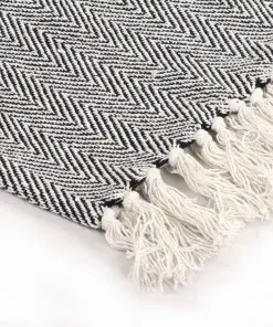 vidaXL Throw Cotton Herringbone 220×250 cm Navy Blue