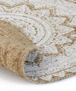 vidaXL Area Rug Braided Jute Printed 90 cm Round