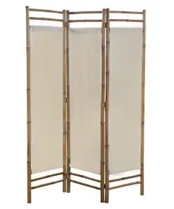 vidaXL Folding 3-Panel Room Divider Bamboo and Canvas 120 cm