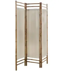 vidaXL Folding 3-Panel Room Divider Bamboo and Canvas 120 cm