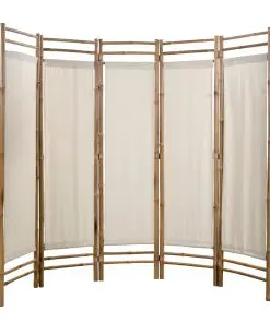 vidaXL Folding 5-Panel Room Divider Bamboo and Canvas 200 cm