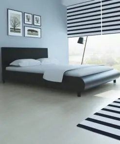 vidaXL Bed Frame Black Faux Leather Double Size