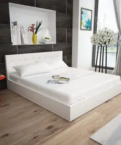 vidaXL Bed Frame White Faux Leather Double Size