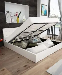 vidaXL Bed Frame White Faux Leather Double Size