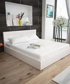 vidaXL Bed Frame White Faux Leather Queen Size