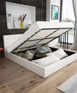 vidaXL Bed Frame White Faux Leather Queen Size