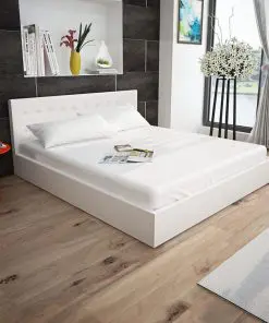 vidaXL Bed Frame White Faux Leather King Size