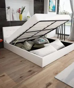 vidaXL Bed Frame White Faux Leather King Size