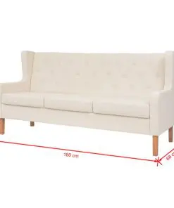 vidaXL 3-Seater Sofa Fabric Cream White