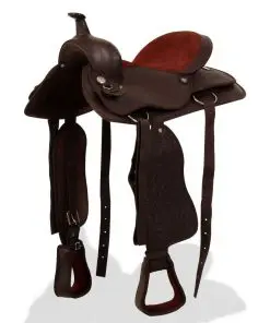 vidaXL Western Saddle, Headstall&Breast Collar Real Leather 16″ Brown