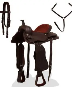 vidaXL Western Saddle, Headstall&Breast Collar Real Leather 17″ Brown