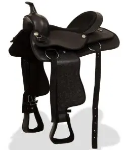 vidaXL Western Saddle, Headstall&Breast Collar Real Leather 15″ Black