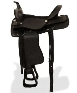 vidaXL Western Saddle, Headstall&Breast Collar Real Leather 15″ Black