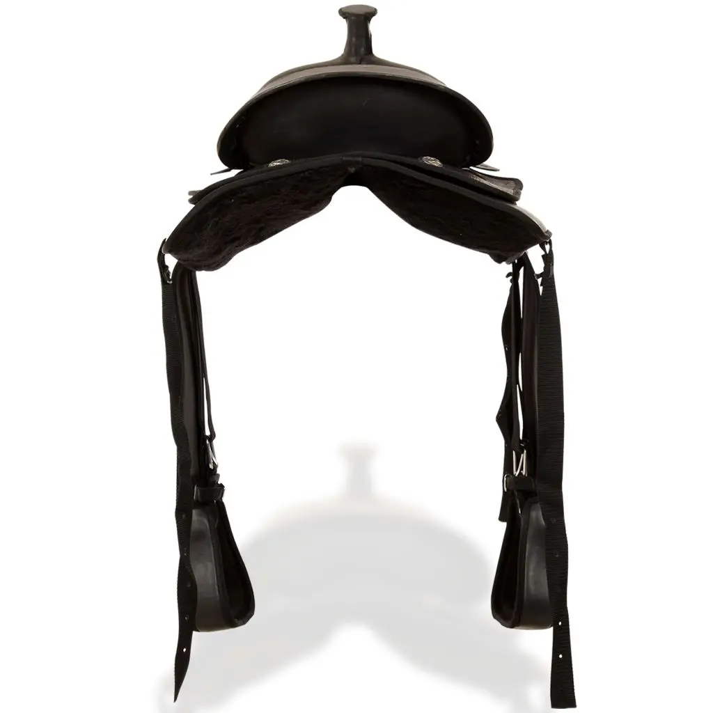 vidaXL Western Saddle, Headstall&Breast Collar Real Leather 15″ Black
