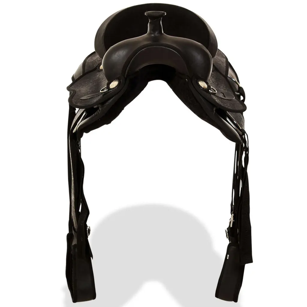 vidaXL Western Saddle, Headstall&Breast Collar Real Leather 15″ Black