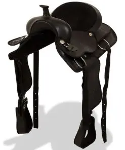 vidaXL Western Saddle, Headstall&Breast Collar Real Leather 16″ Black