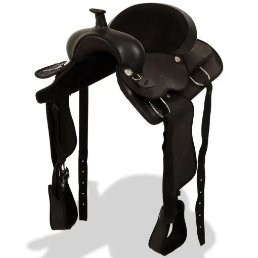 vidaXL Western Saddle, Headstall&Breast Collar Real Leather 16″ Black