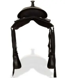 vidaXL Western Saddle, Headstall&Breast Collar Real Leather 16″ Black