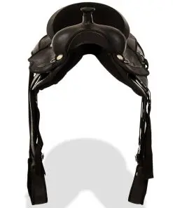 vidaXL Western Saddle, Headstall&Breast Collar Real Leather 16″ Black