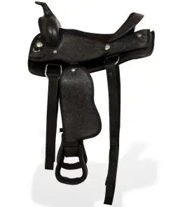 vidaXL Western Saddle, Headstall&Breast Collar Real Leather 12″ Black