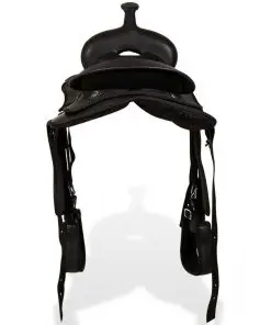 vidaXL Western Saddle, Headstall&Breast Collar Real Leather 12″ Black