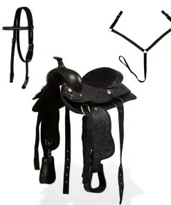 vidaXL Western Saddle, Headstall&Breast Collar Real Leather 13″ Black