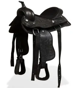 vidaXL Western Saddle, Headstall&Breast Collar Real Leather 13″ Black