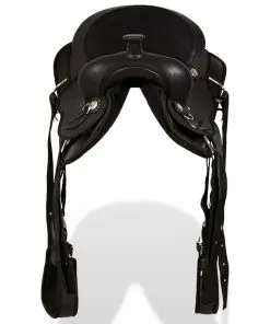vidaXL Western Saddle, Headstall&Breast Collar Real Leather 13″ Black