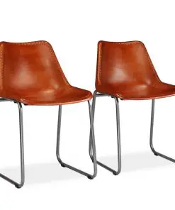 vidaXL Dining Chairs 2 pcs Brown Real Leather vidaXL Dining Chairs 2 pcs Brown Real Leather