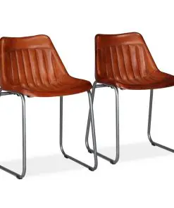 vidaXL Dining Chairs 2 pcs Brown Real Leather